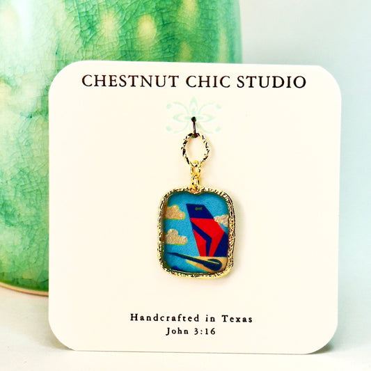 Delta Air Lines Inspired Airplane Tail Widget Pendant Necklace Chestnut Chic Studio