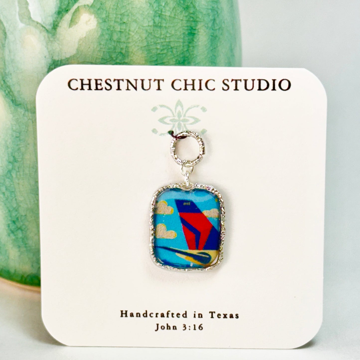 Delta Air Lines Inspired Airplane Tail Widget Pendant Necklace Pilot Gift Chestnut Chic Studio