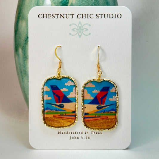 Delta Air Lines Inspired Airplane Tail Widget Logo Earrings
