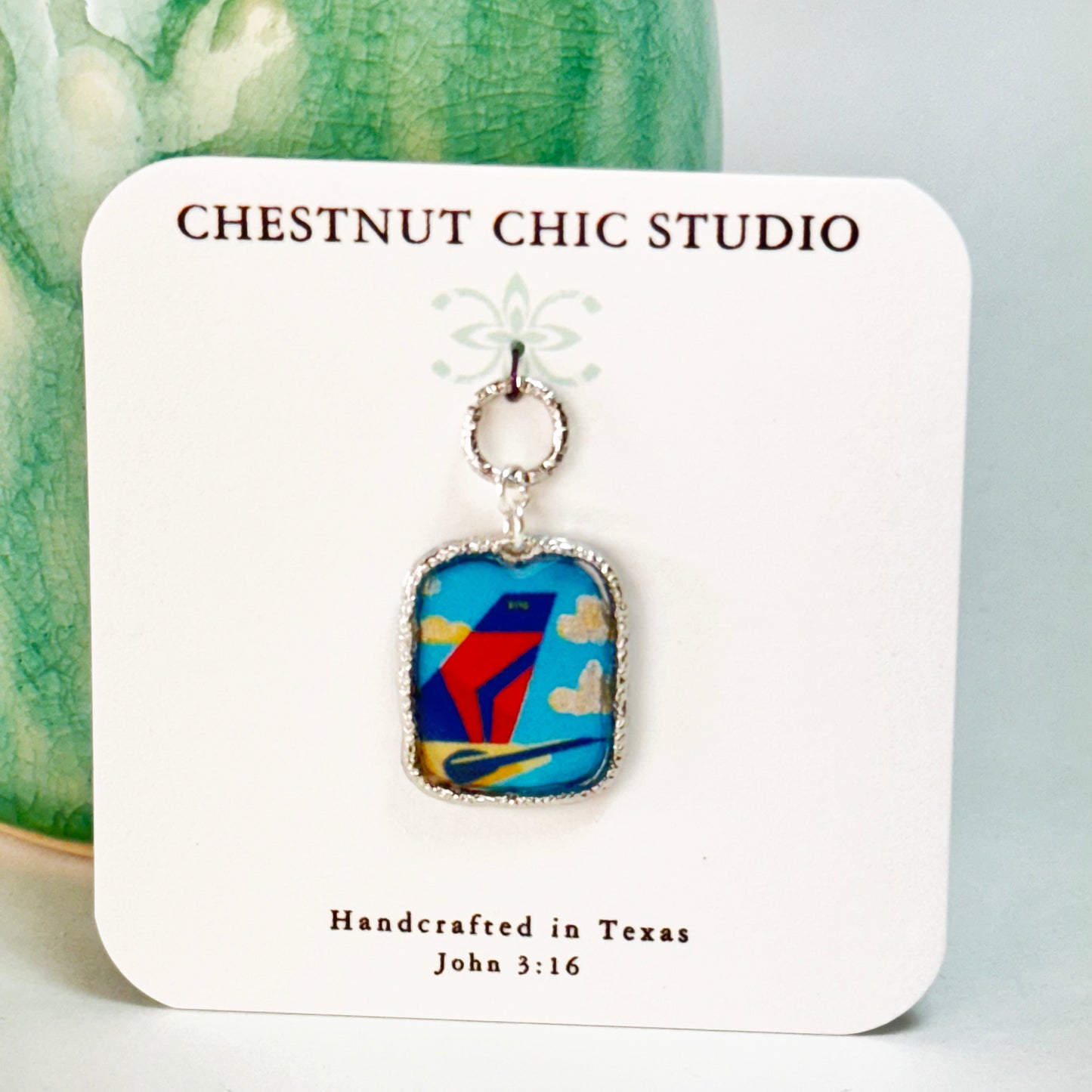 Delta Air Lines Inspired Airplane Tail Widget Pendant Necklace Aviation Jewelry Chestnut Chic Studio