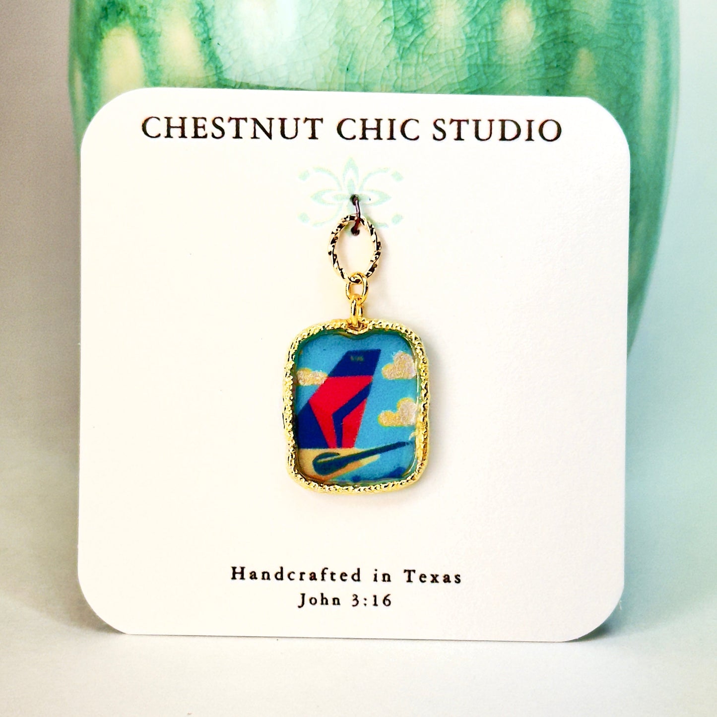 Delta Air Lines Inspired Airplane Tail Widget Pendant Necklace Chestnut Chic Studio