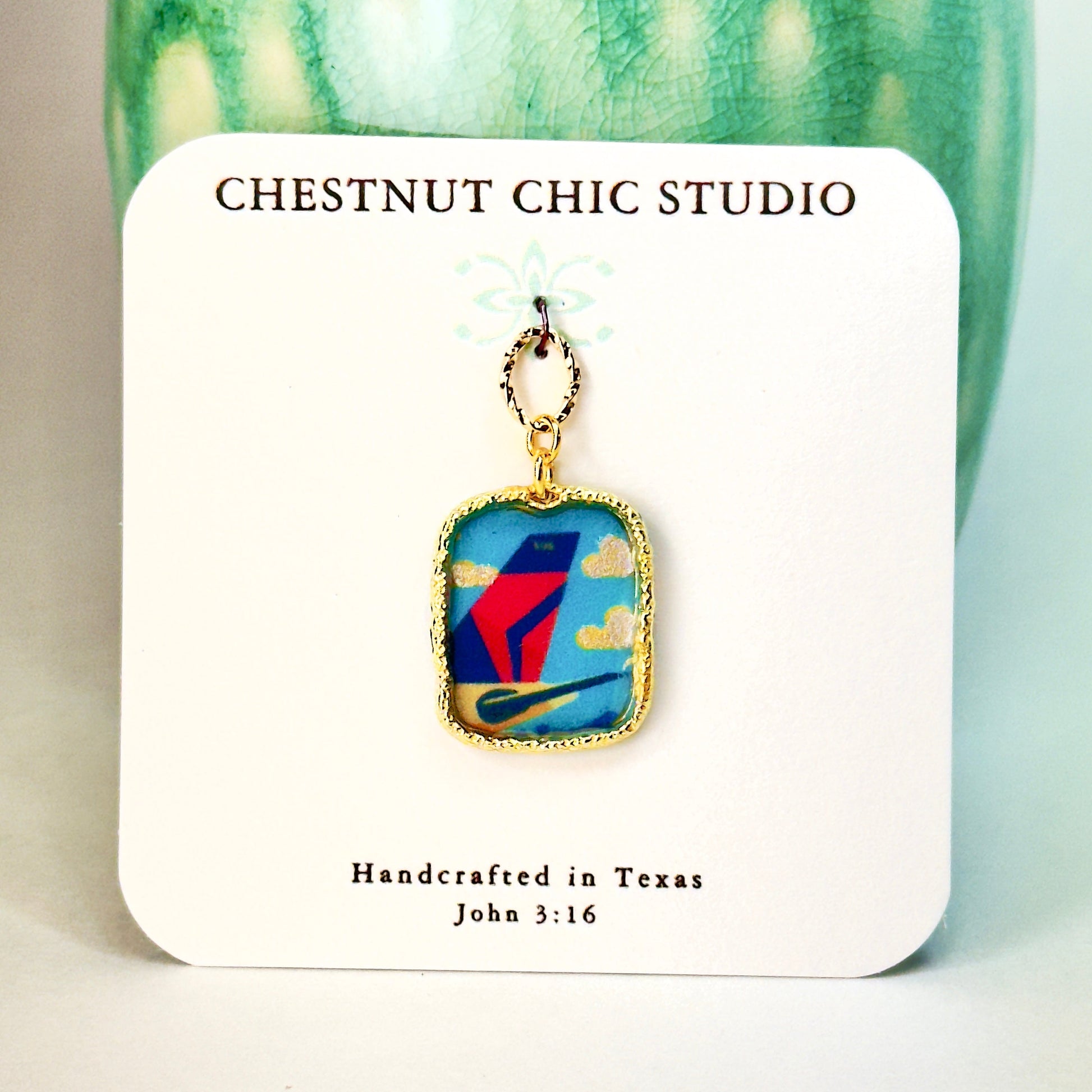 Delta Air Lines Inspired Airplane Tail Widget Pendant Necklace Chestnut Chic Studio
