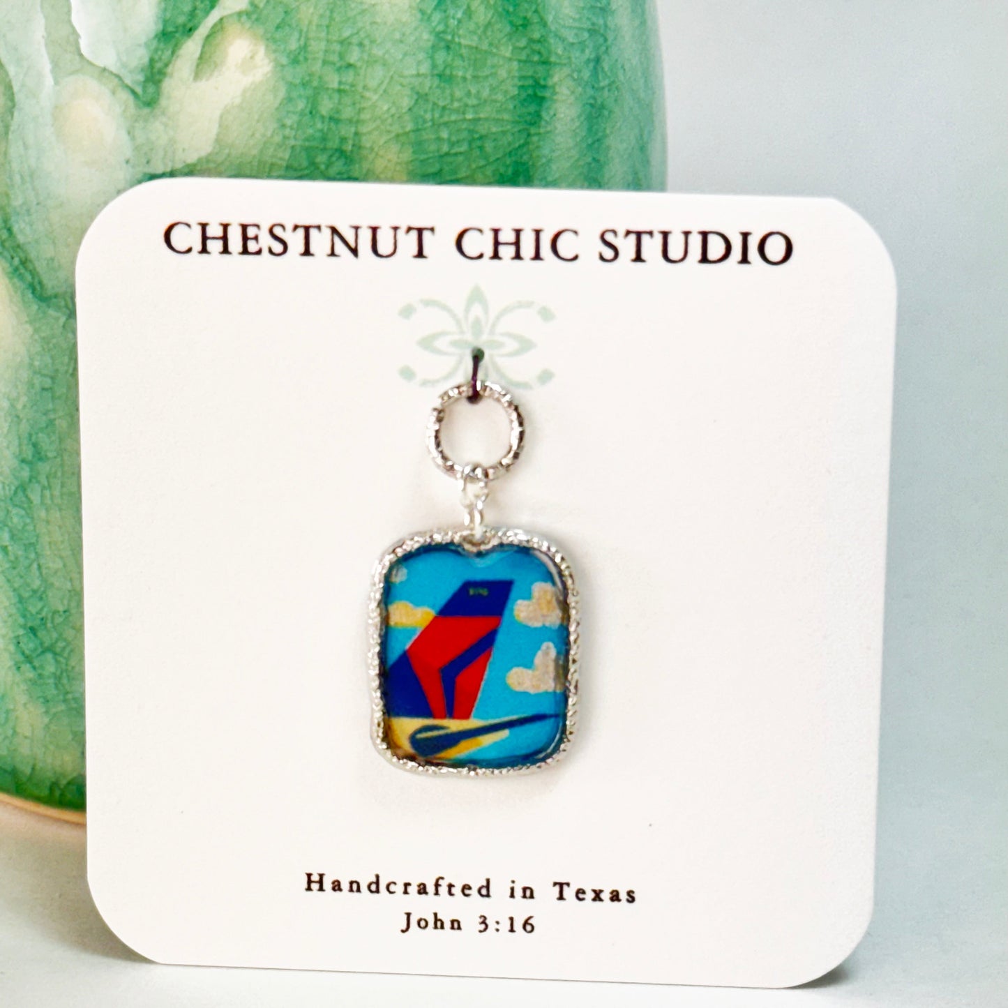 Delta Air Lines Inspired Airplane Tail Widget Pendant Necklace Chestnut Chic Studio