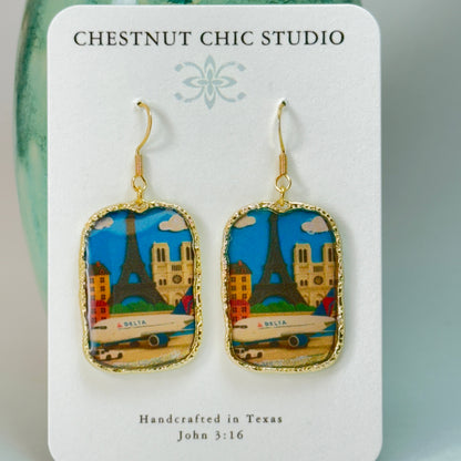 Delta Air Lines Inspired Airplane and Eiffel Tower France Travel Earrings Chestnut Chic Studio