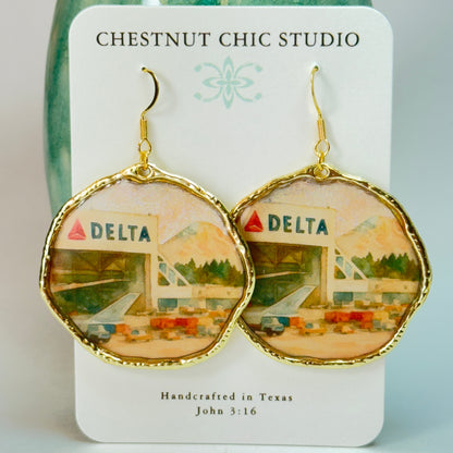 Delta Air Lines Inspired Seattle Airport Hanger Gold Earrings Chestnut Chic Studio