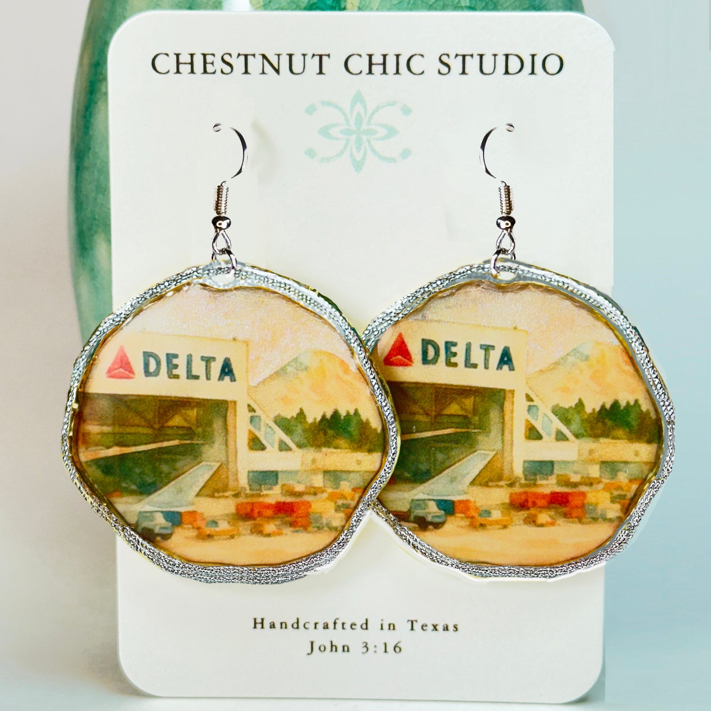 Delta Air Lines Inspired Seattle Airport Hanger Silver Earrings Chestnut Chic Studio