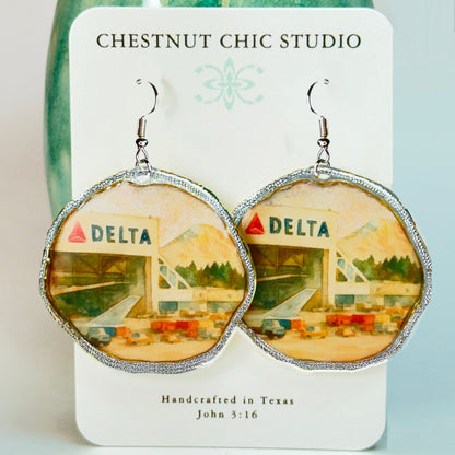 Delta Air Lines Inspired Seattle Airport Hanger Silver Earrings Chestnut Chic Studio