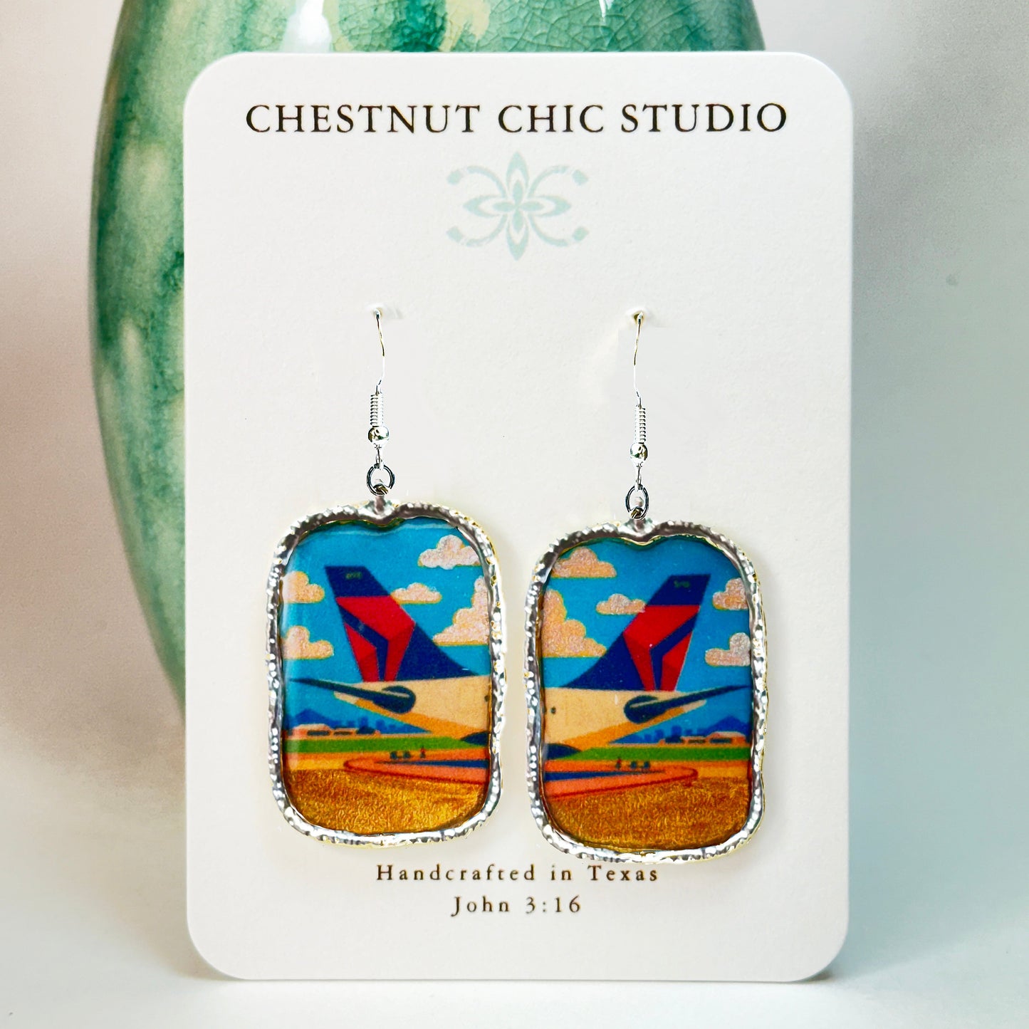 Silver Delta Air Lines Tail Widget Earrings