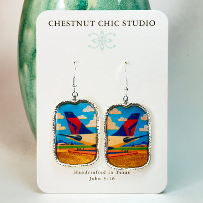 Silver Delta Air Lines Tail Widget Earrings