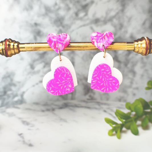 Desiree Heart Drop Earrings in Gold Polymer Clay Earrings