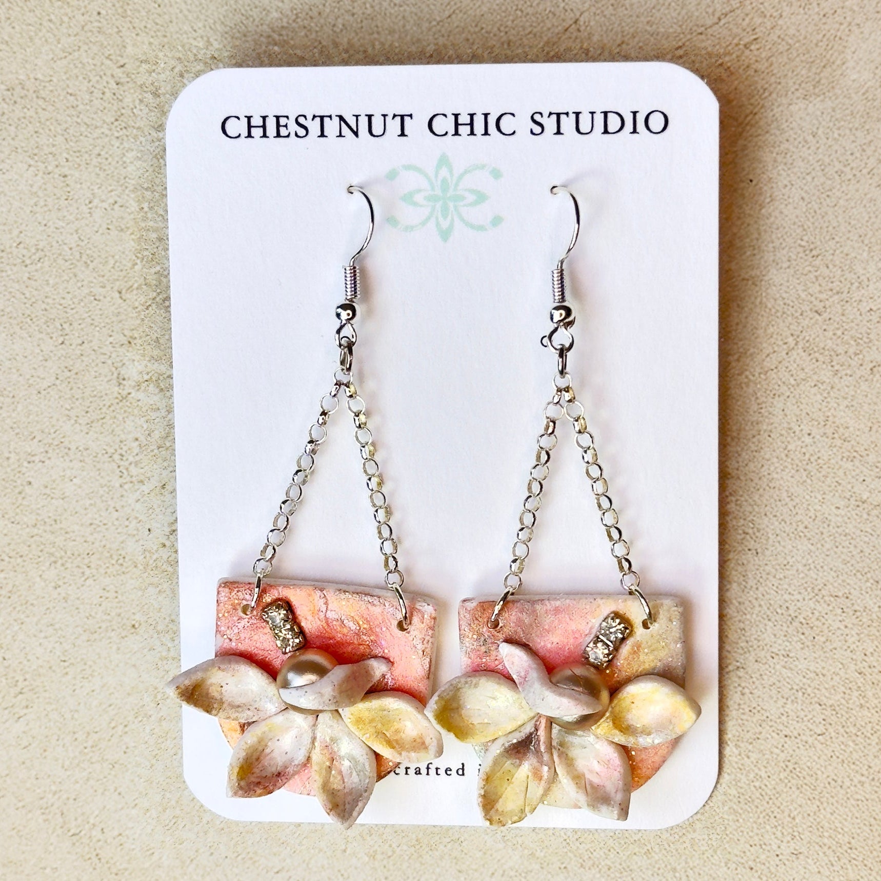 Diane Magnolia Drop Earrings with Pearl and Austrian Crystals Sterling Silver, Bridal Earrings, Mothers Day Earrings