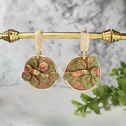 Dragonfly Evergreen Drop Earrings in Gold Polymer Clay Earrings