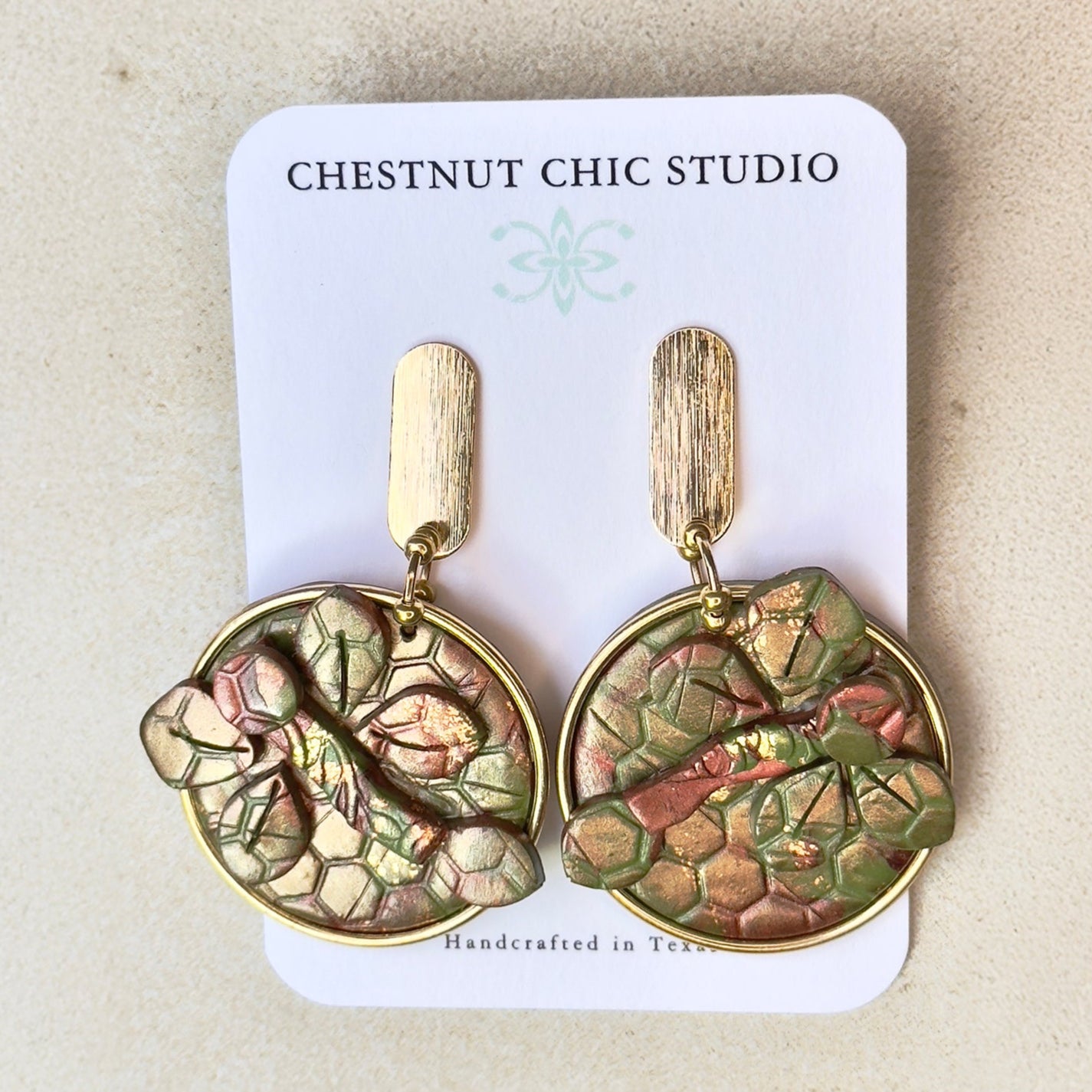 Polymer Clay Earrings, Dragonfly Earrings, Gold Dragonfly Earrings
