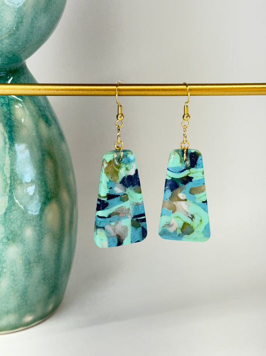 Texas Turquoise Modern Rectangle Earrings in Gold