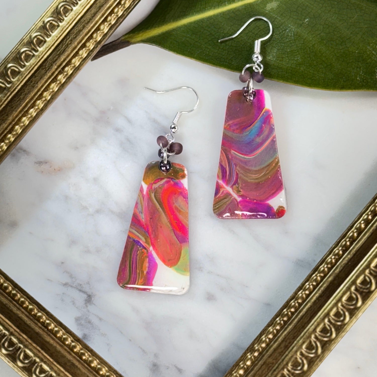 Eleanore Pink Swirl Drop Earrings in Silver