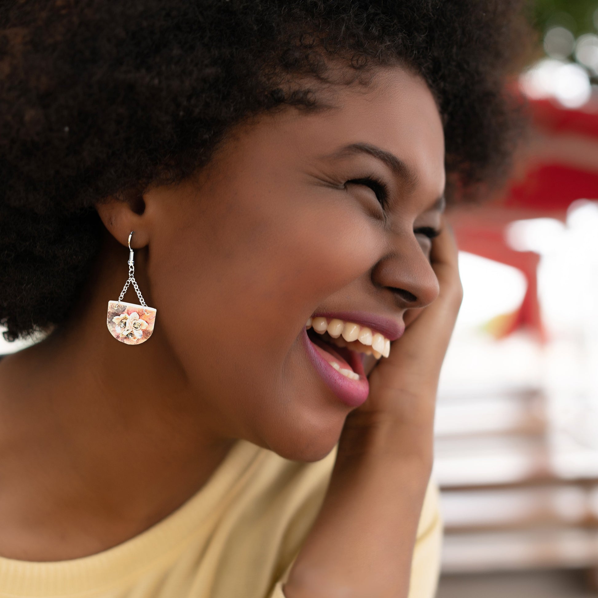 Ella Magnolia Drop Earrings with Austrian Crystals in Sterling Silver Polymer Clay Earrings