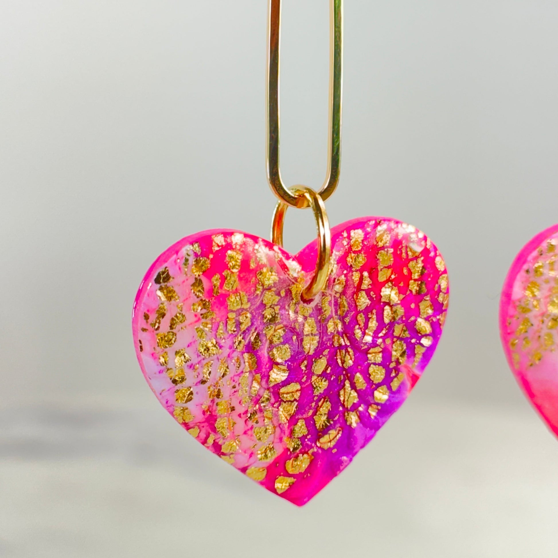 Elsa Floral Heart Drop Earrings in Gold Polymer Clay Earrings