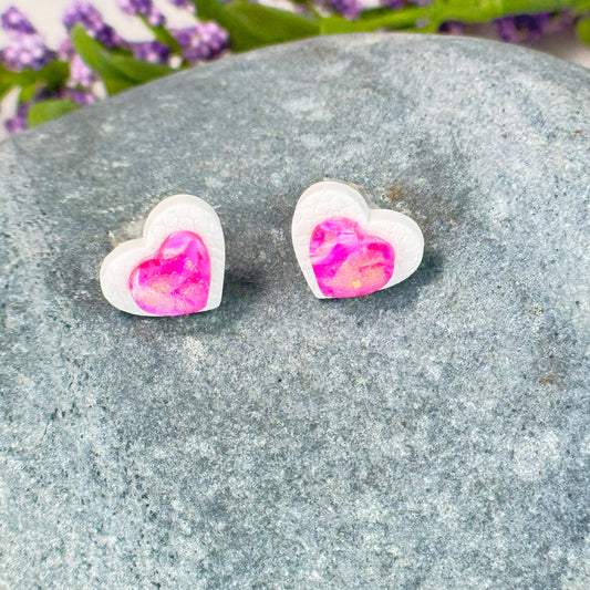 Elsa Floral Heart Stud MINI STACK Earrings in Gold Polymer Clay Earrings
