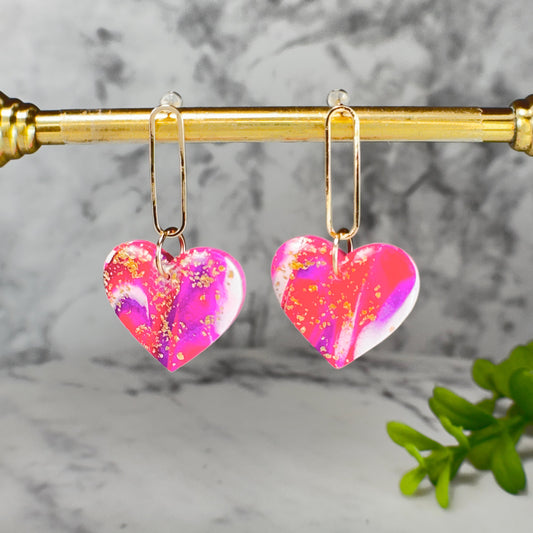 Elsa Modern Heart Drop Earrings in Gold