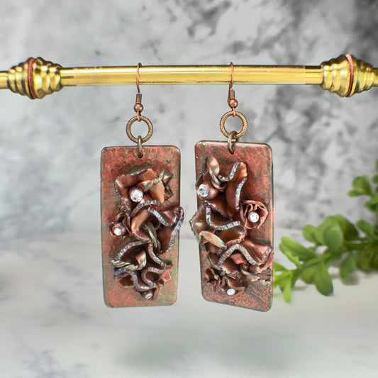 Emery "Hammered Copper" Drop Earrings with Swarovski Crystals Polymer Clay Earrings