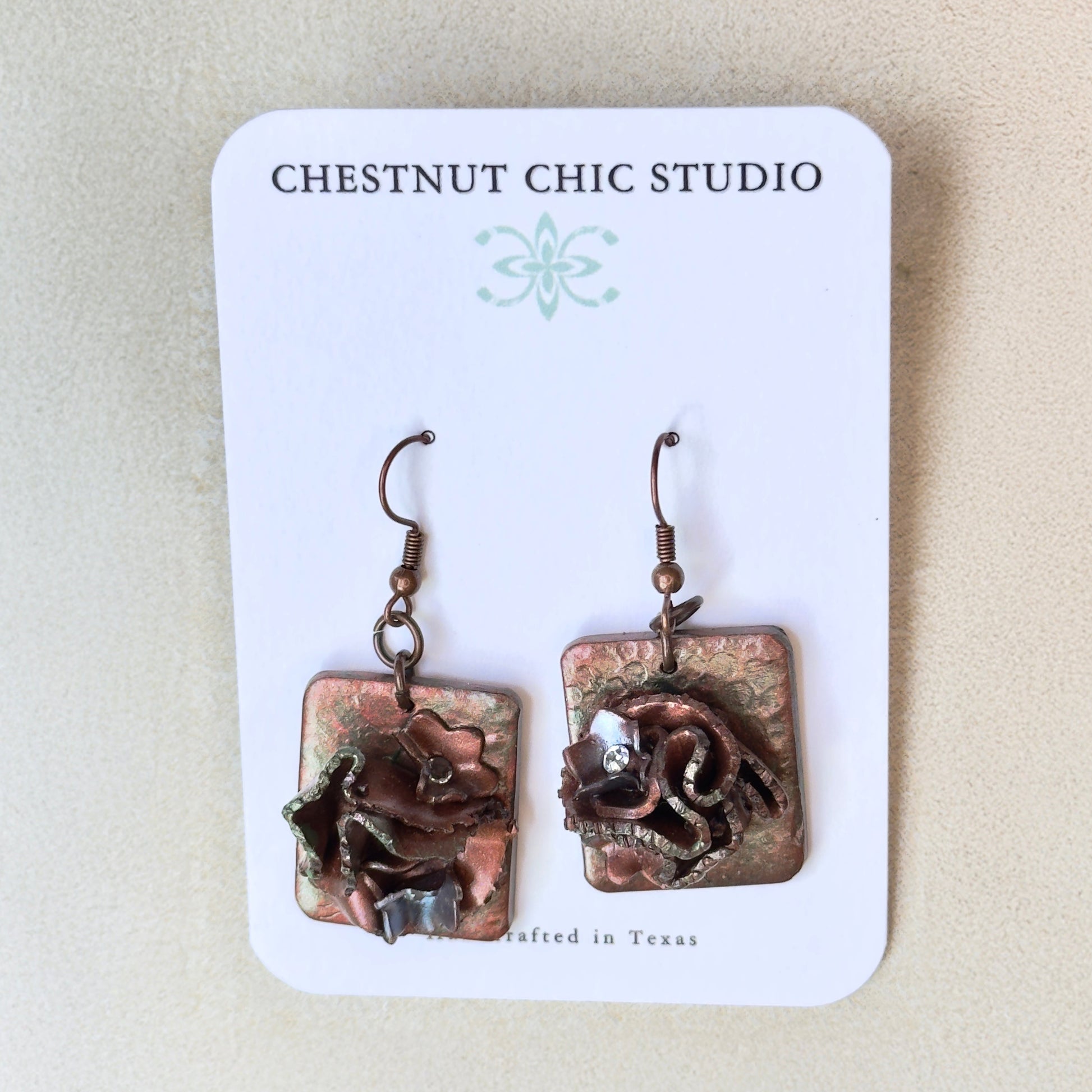 Copper and Crystal Polymer Clay Earrings