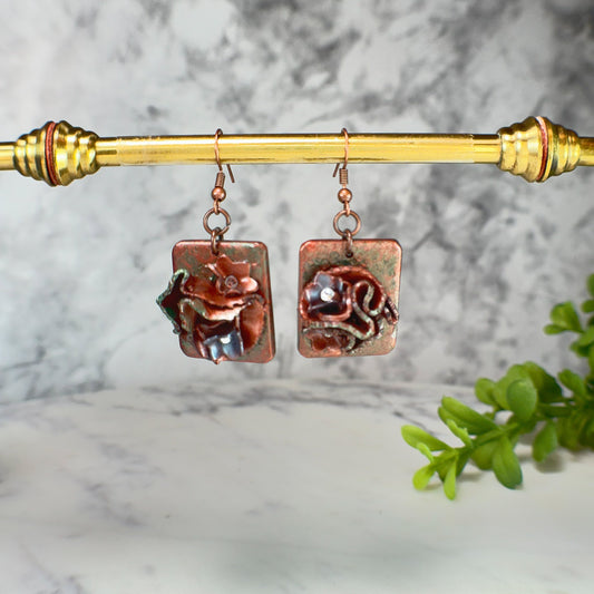 Emery Small "Hammered Copper" Drop Earrings with Swarovski Crystals Polymer Clay Earrings
