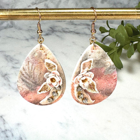 Erin Magnolia Drop Earrings with Austrian Crystals Polymer Earrings