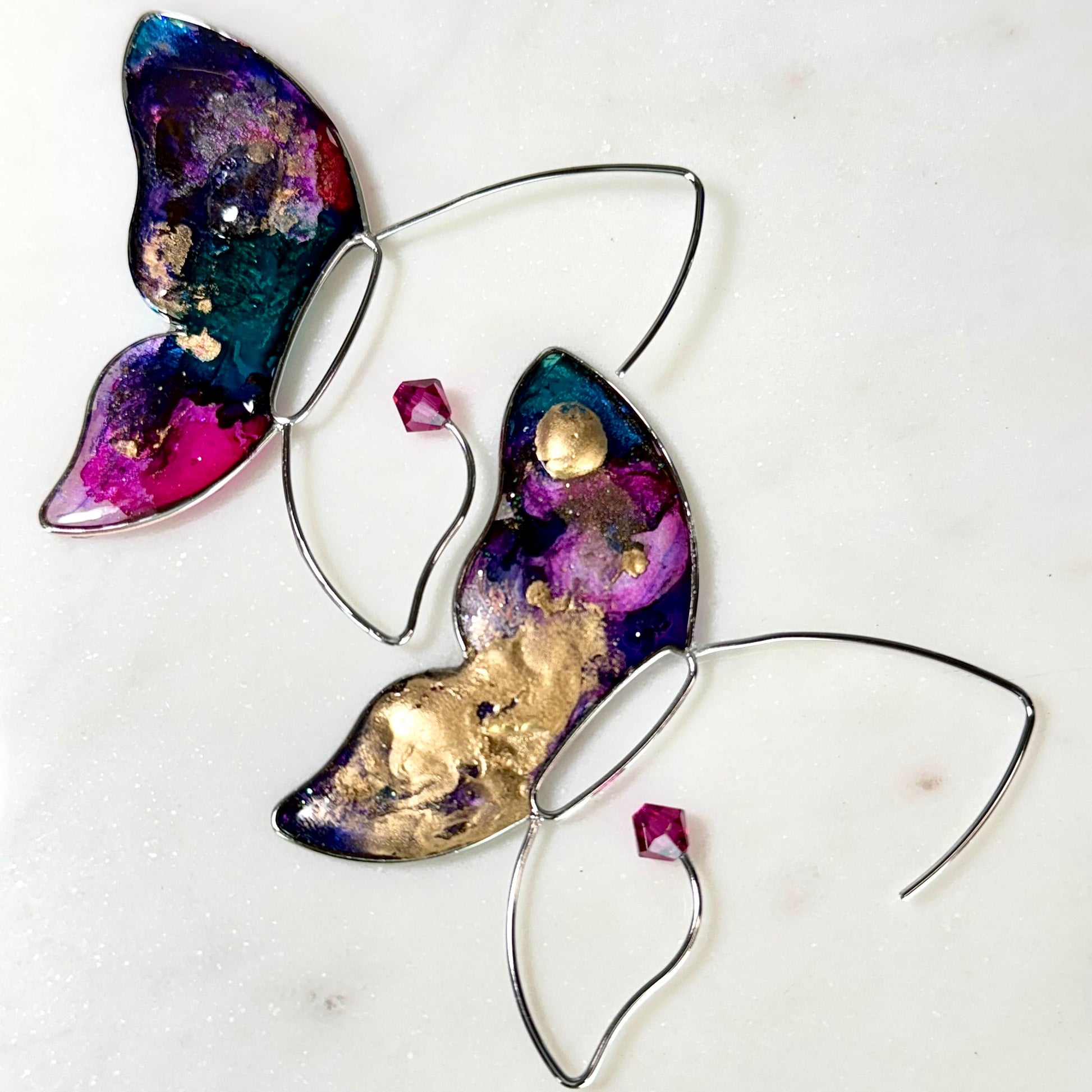 Faith Butterfly Wire Frame "Stained Glass" Earrings with Austrian Crystals in Silver Resin Earrings
