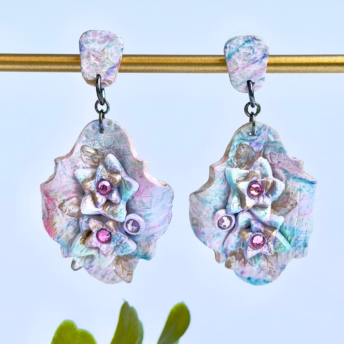 Floral pastel earrings, polymer clay earrings