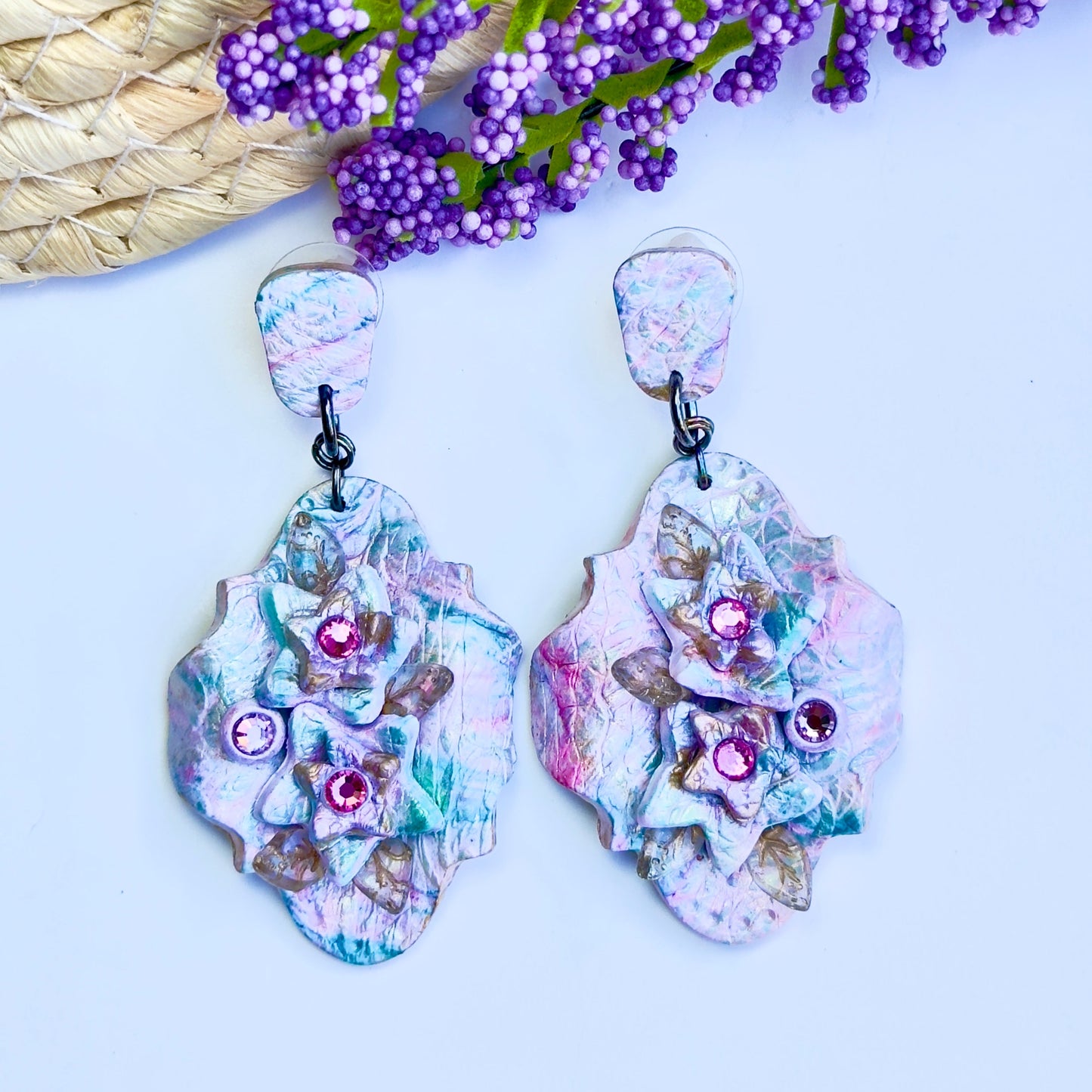 polymer clary earrings with Swarovski crystals