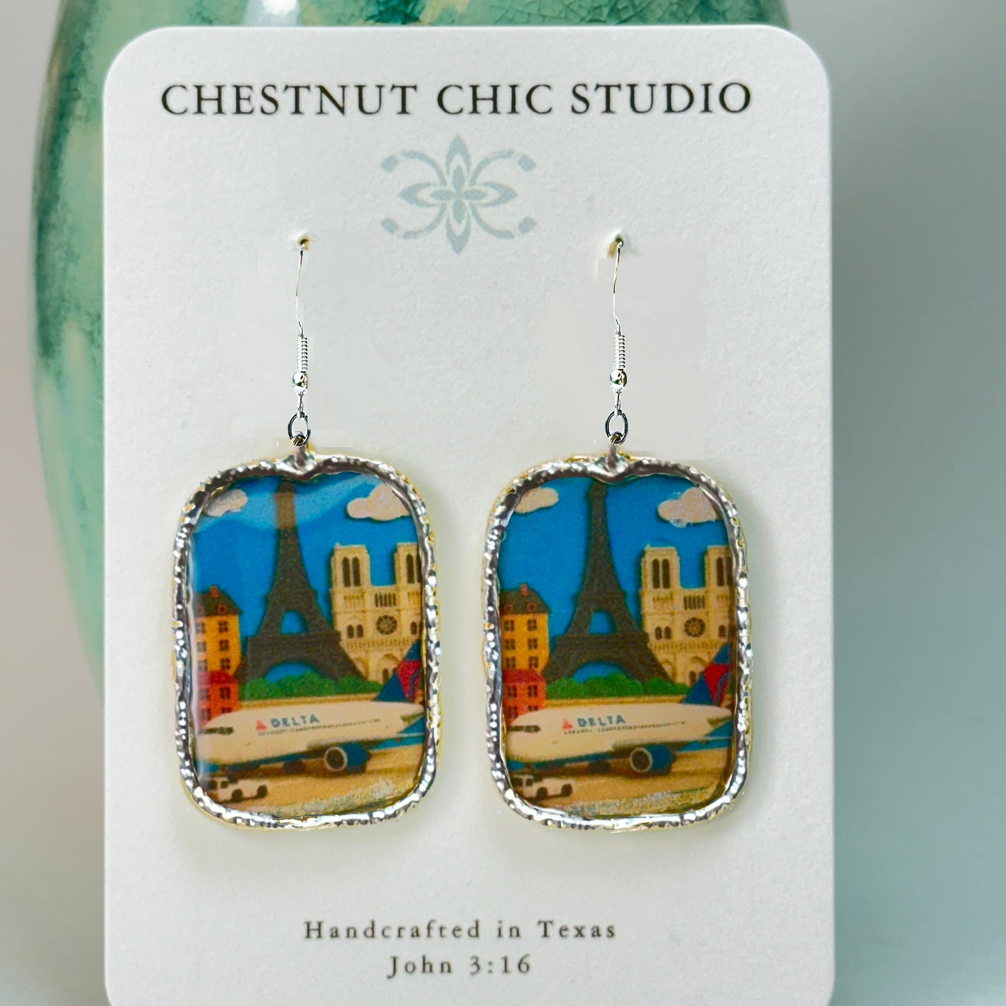 Delta Air Lines Inspired Airplane and Eiffel Tower France Travel Earrings