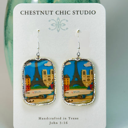 Delta Air Lines Inspired Airplane and Eiffel Tower France Travel Earrings