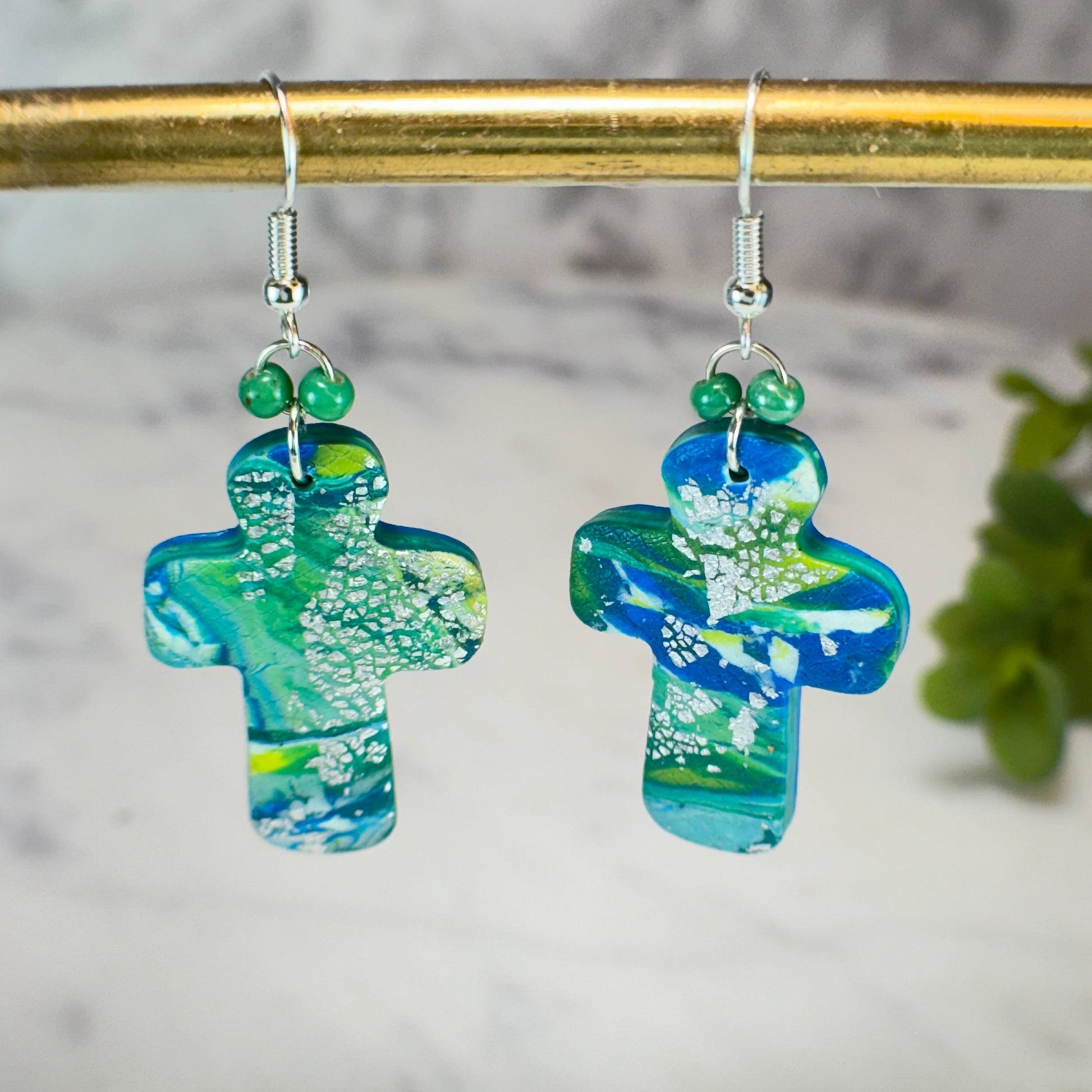 Gianna Seaside Cross Drop Earrings in Silver Polymer Clay Earrings