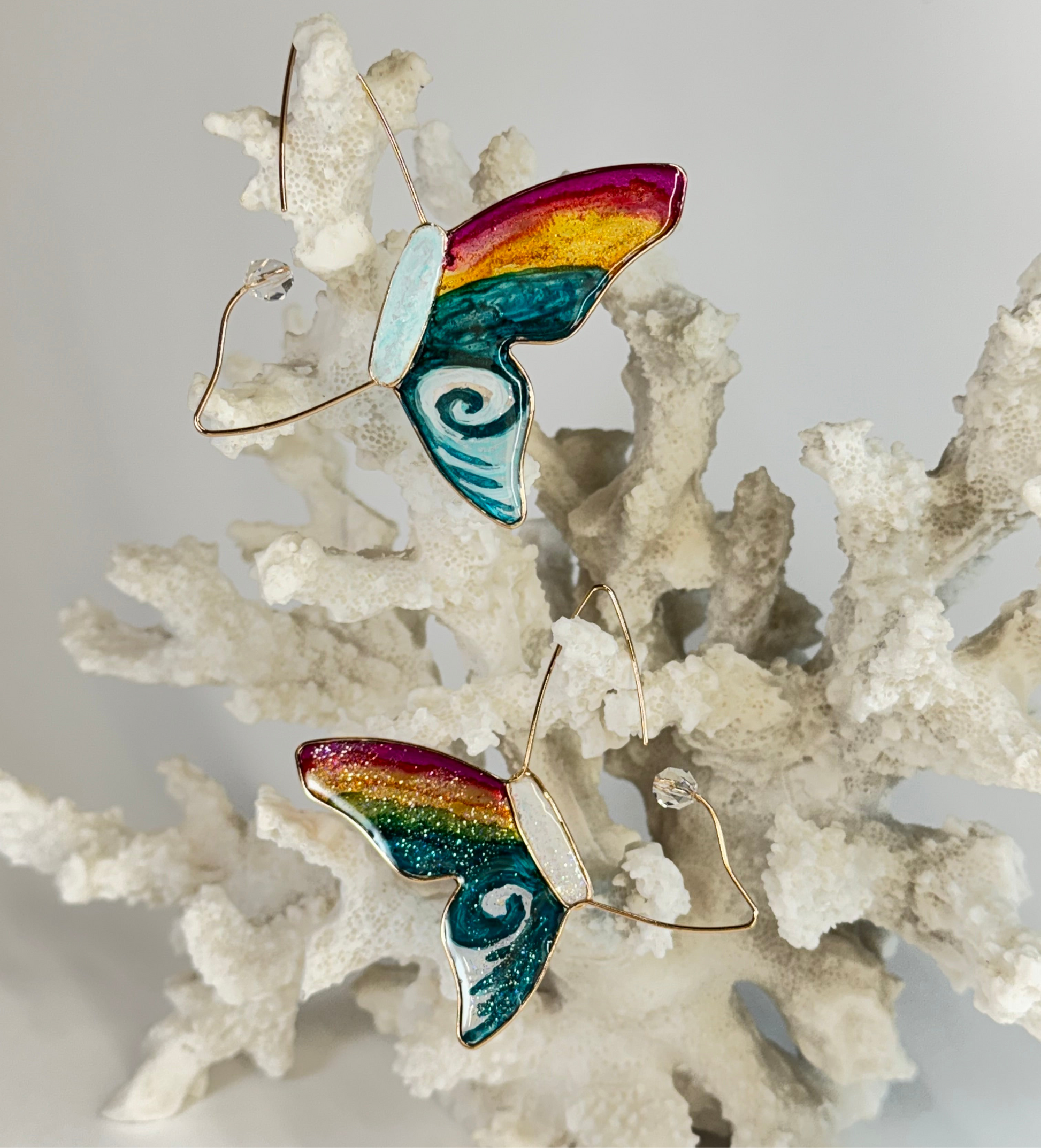 Butterfly Rainbow Earrings Chestnut Chic Studio Hand Painted 