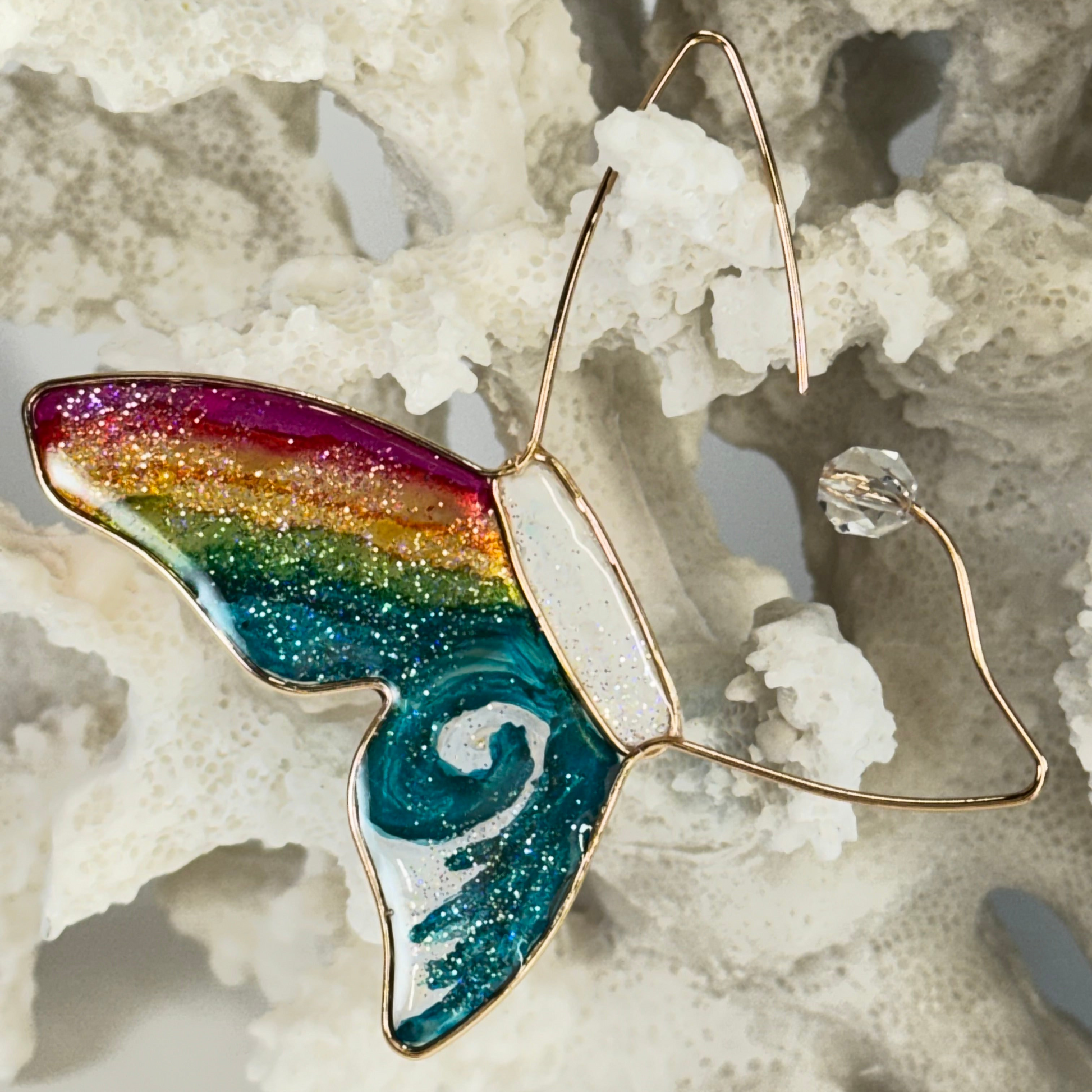 Hawaiian Butterfly Rainbow Earrings by Chestnut Chic Studio Hand Painted 