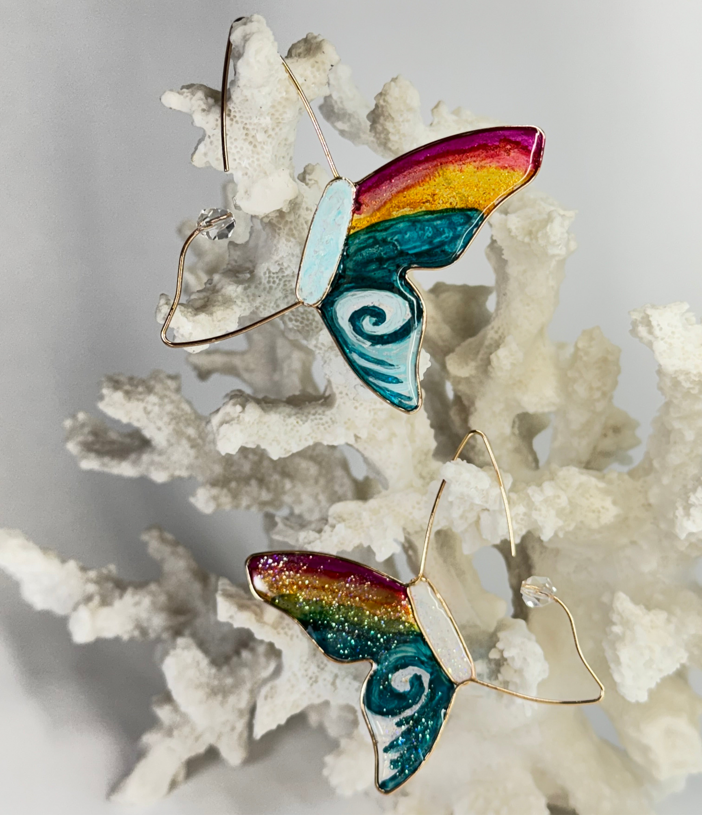 Hawaiian Butterfly Rainbow Earrings Chestnut Chic Studio Hand Painted 