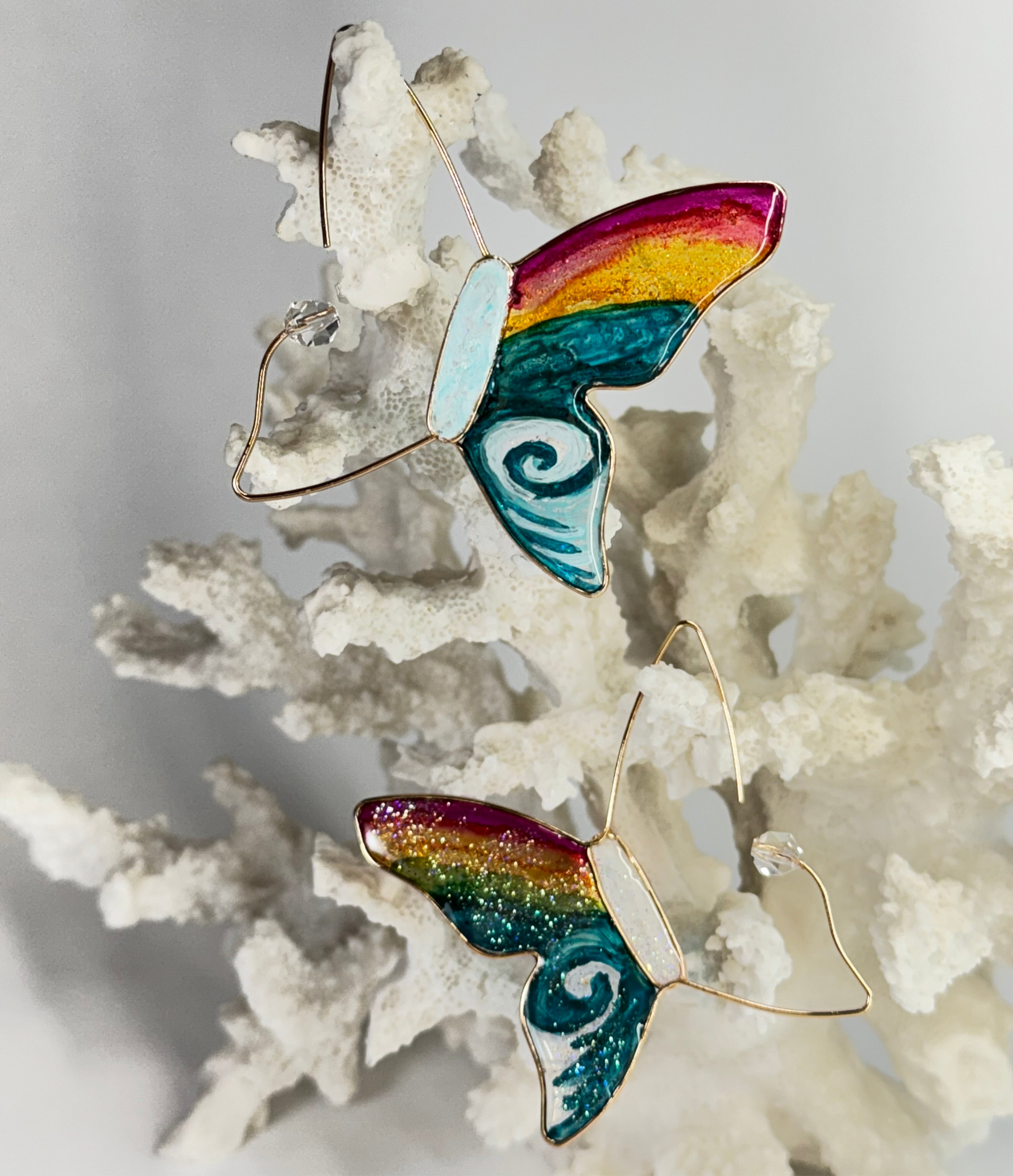 Hawaiian Butterfly Rainbow Earrings Chestnut Chic Studio Hand Painted 