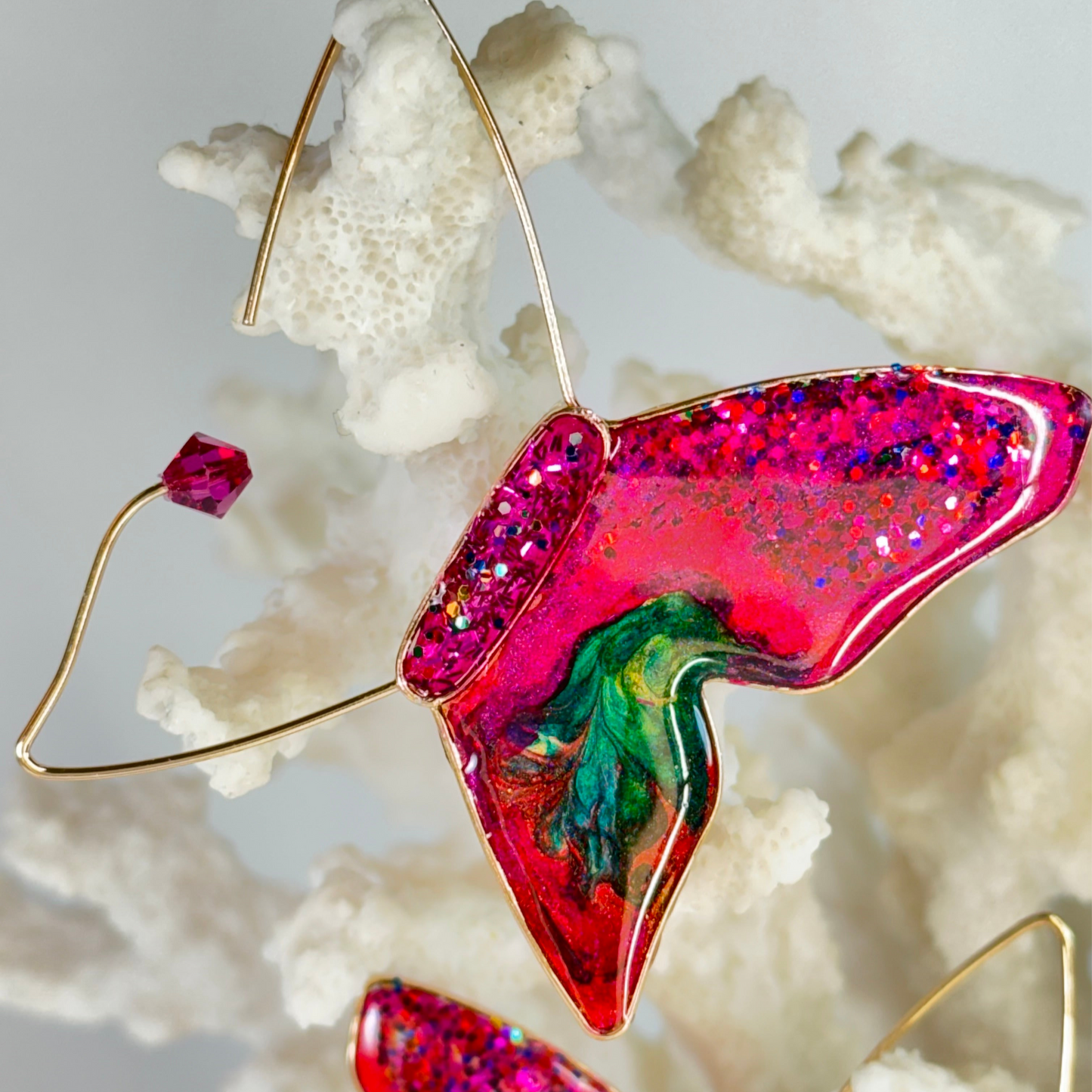 Retro Pink Butterfly Stained Glass Earrings Enlarged Chestnut Chic Studio 