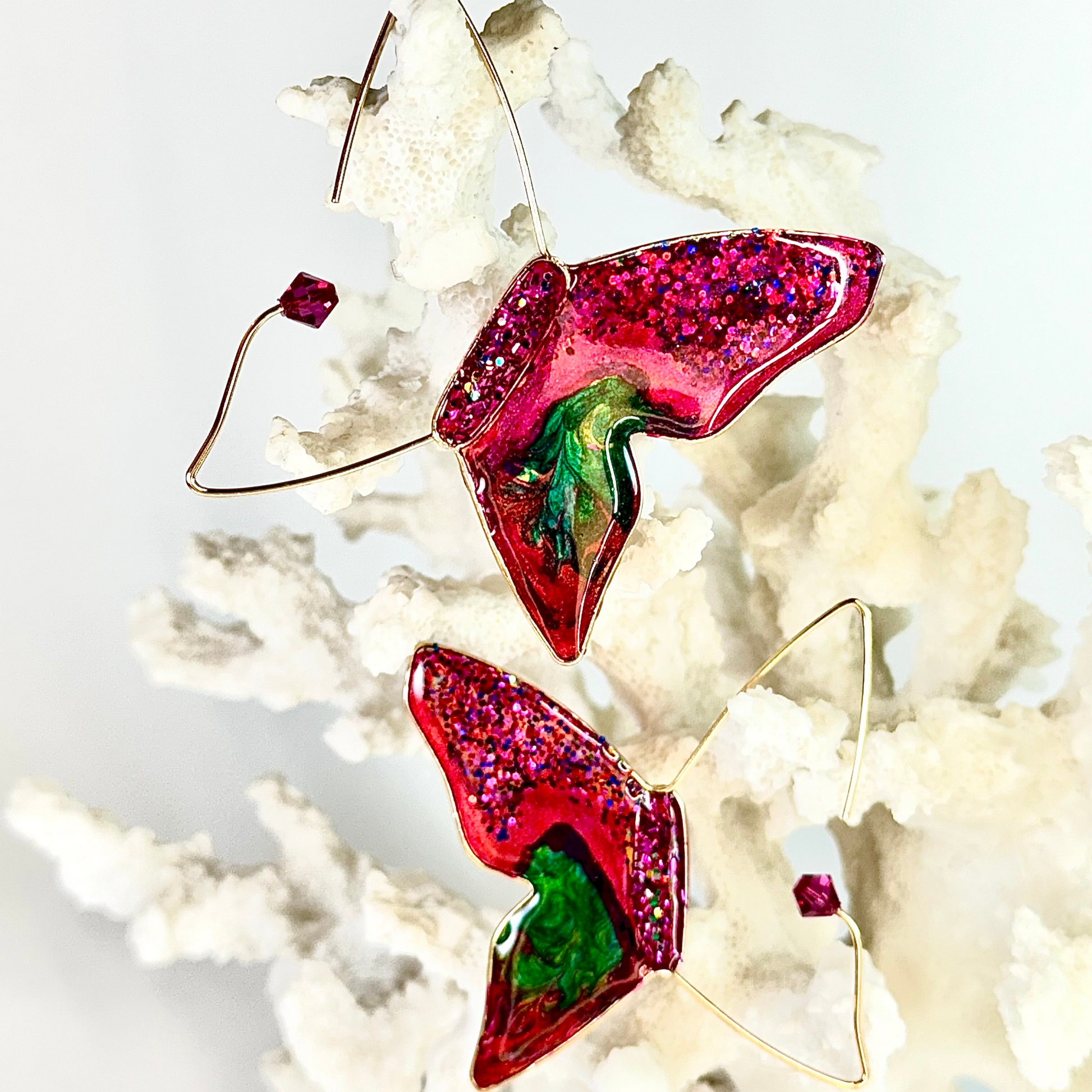 Retro Pink Butterfly Stained Glass Earrings Chestnut Chic Studio 