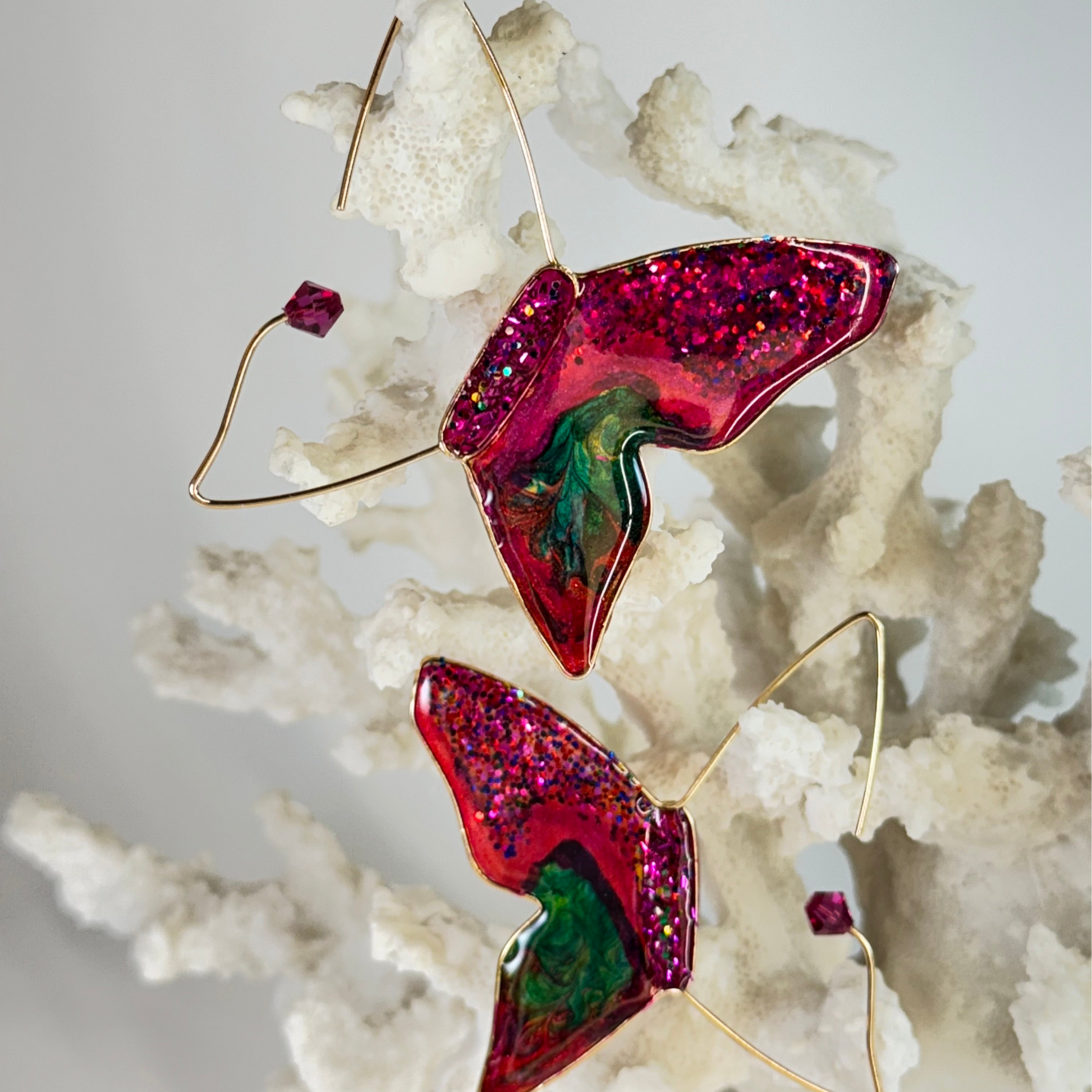 Retro Fuchsia Pink Butterfly Stained Glass Earrings Chestnut Chic Studio 