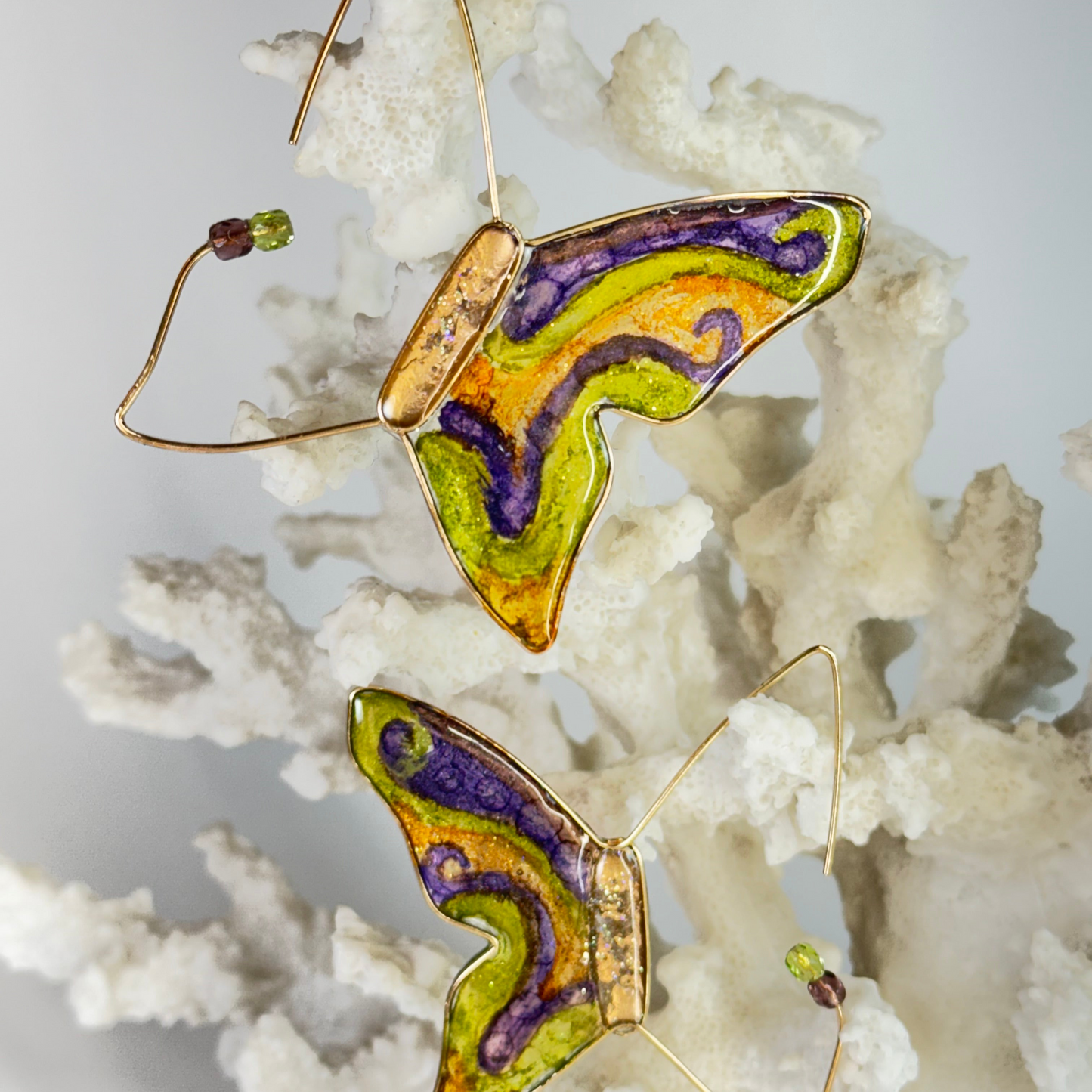 Butterfly Mardi Gras Earrings Purple and Green Chestnut Chic Studio