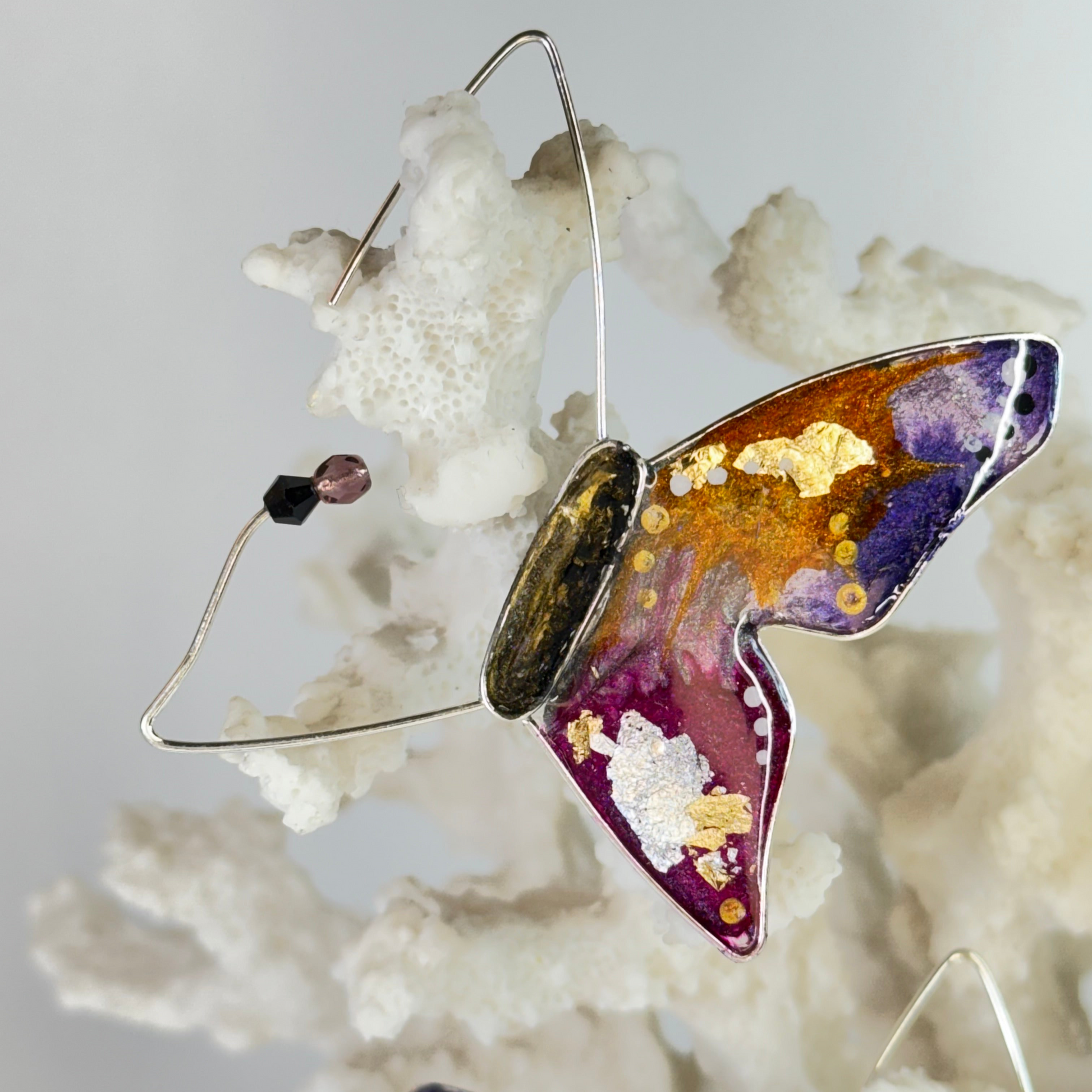 Hand Painted Art Deco Butterfly Earrings Silver finish Chestnut Chic Studio 