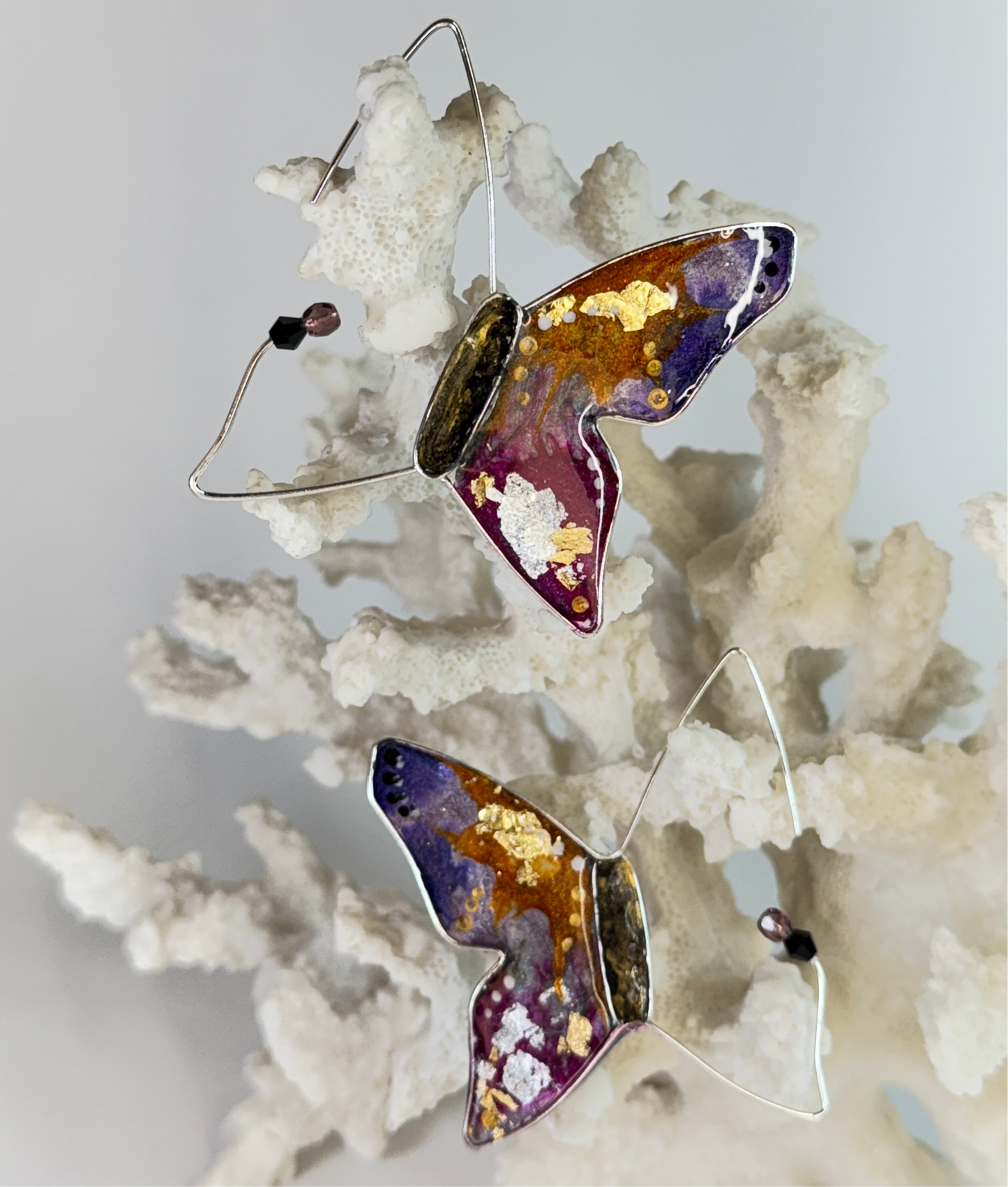 Hand Painted Art Deco Metallic Butterfly Earrings Chestnut Chic Studio 