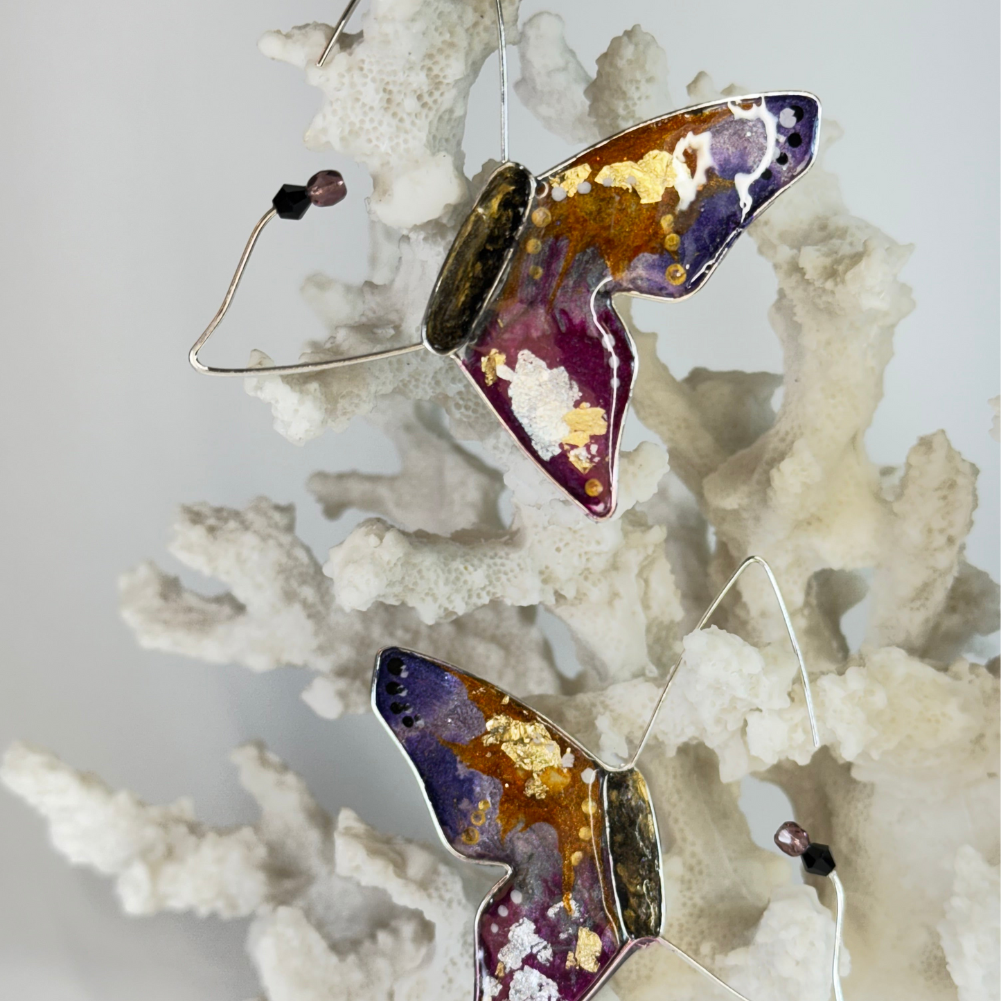 Hand Painted Art Deco Stained Glass Butterfly Earrings Chestnut Chic Studio 