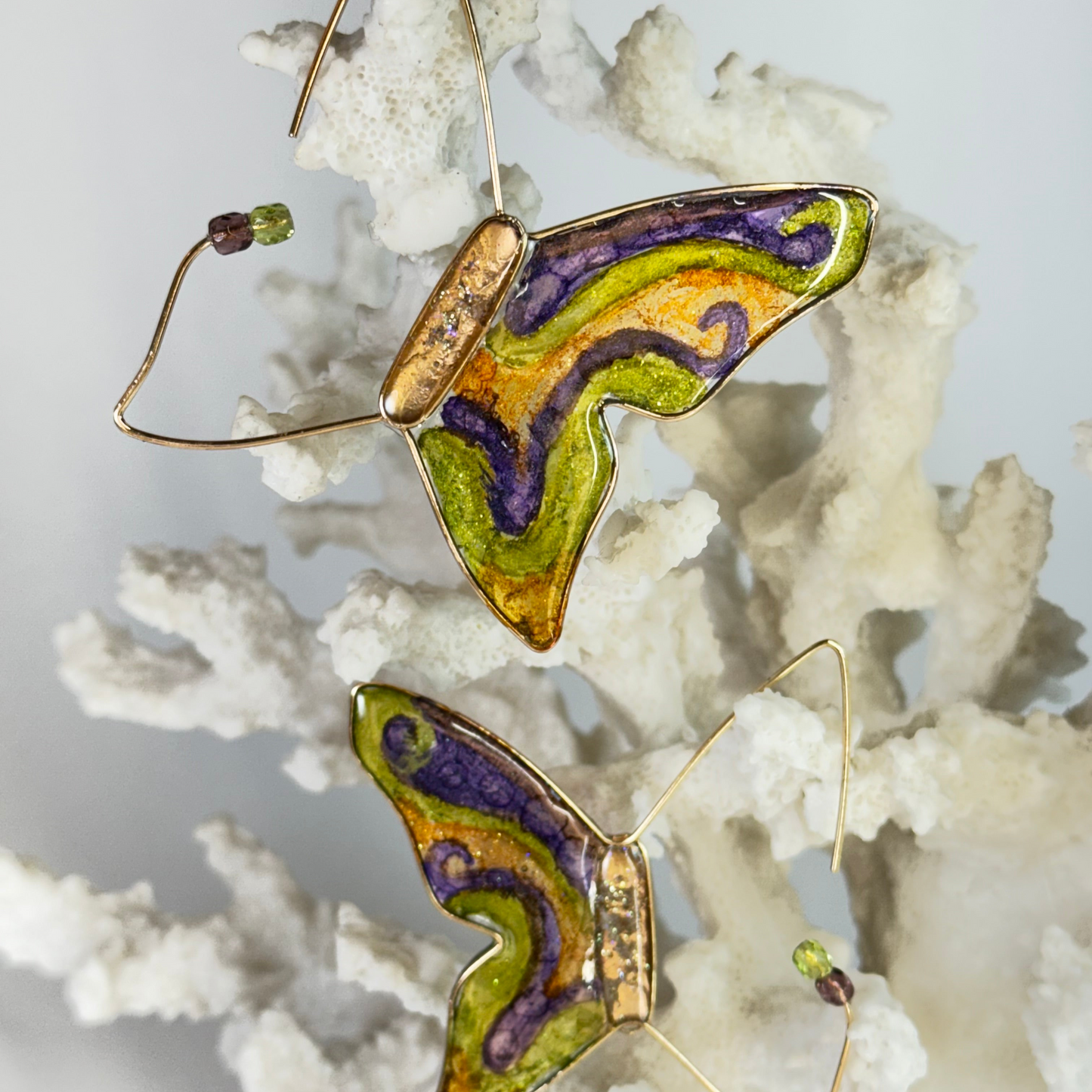 Butterfly Mardi Gras Earrings Hand Painted One Of A Kind Chestnut Chic Studio
