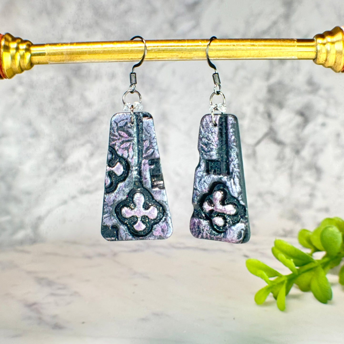 Matilda Key Black Pearlescent Drop Earrings