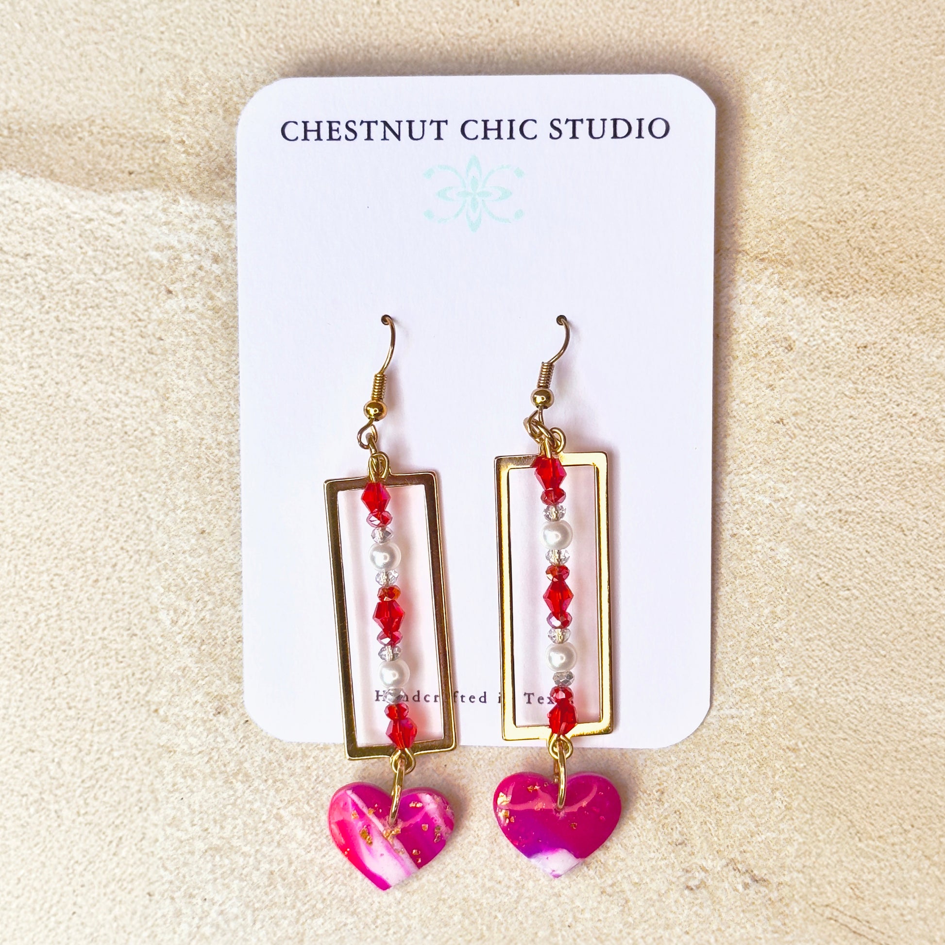 Heart Earrings, Polymer Clay Heart Earrings, Geometric Earrings, Modern Earrings, Extra Long Earrings