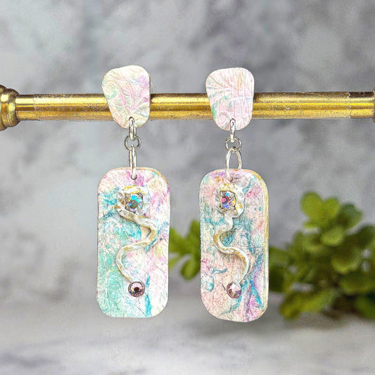Mila Cotton Candy Pastel Drop Earrings with Swarovski Crystals Polymer Clay Earrings