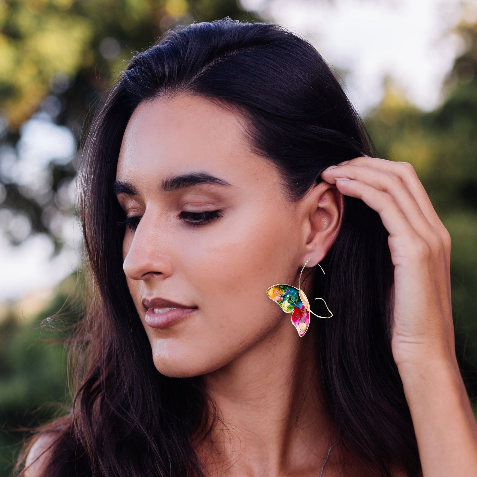 Butterfly Earrings Hand Painted Vintage 80’s Pop Model Chestnut Chic Studio 