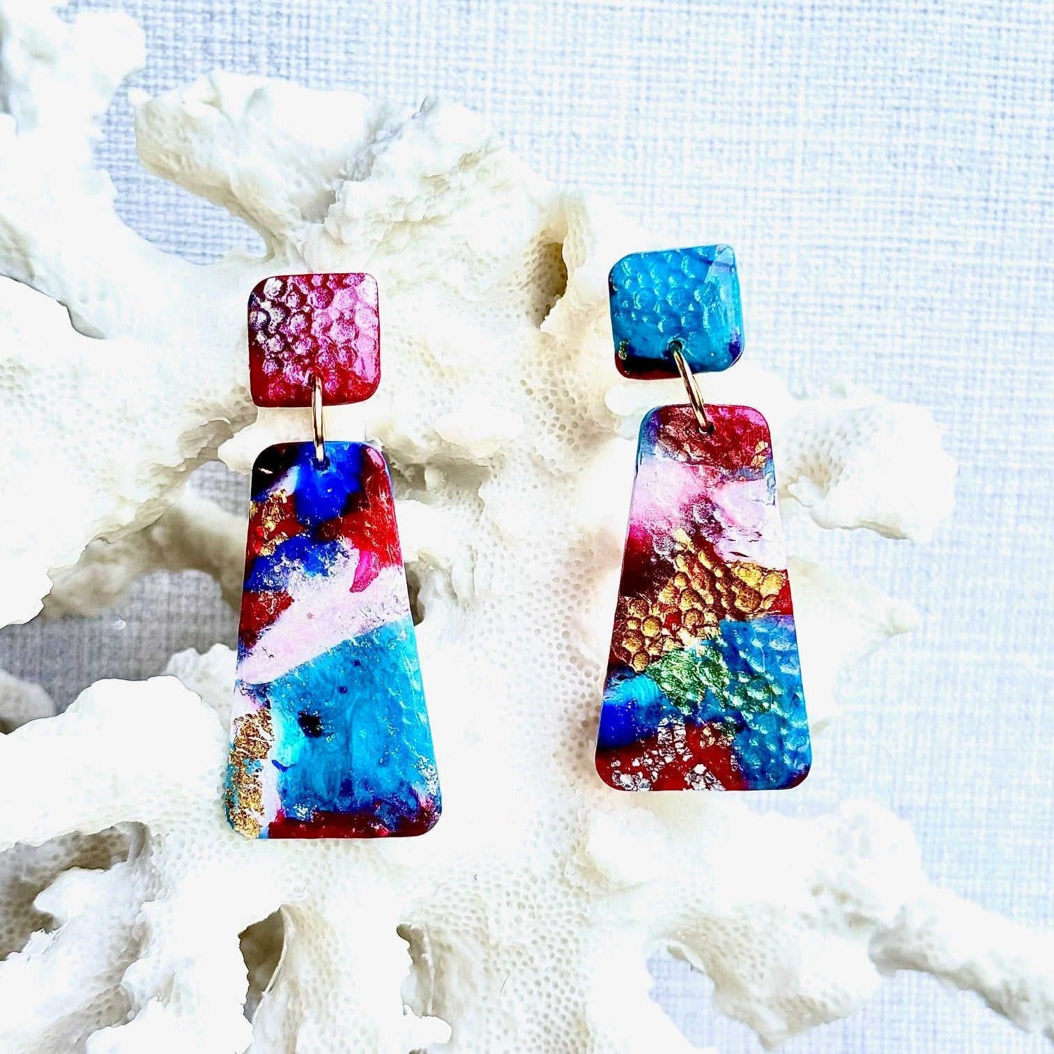 Summer Earrings, Red White and Blue Earrings, July 4th earrings, Memorial Day Earrings, USA, USA earrings, Chestnut Chic Studio, Polymer Clay Earrings, Resin Earrings, Small Business, Texas Designer Earrings, Texas Earrings